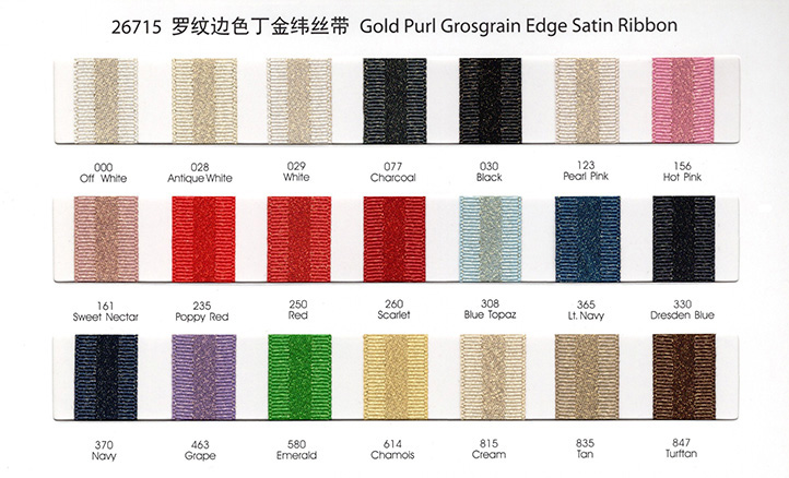 Gold Purl Grosgrain Edge Satin Ribbon ColorCard
