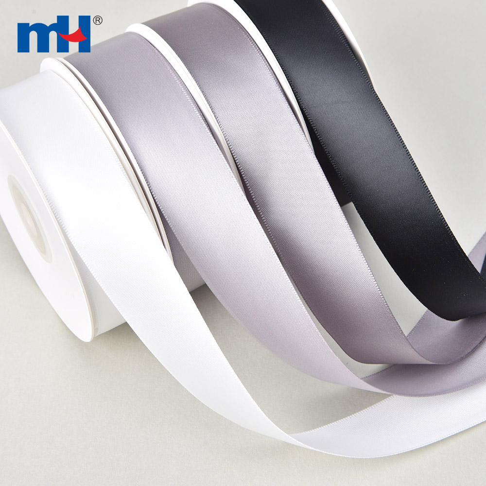 Polyester Single Face Satin Black White Matt Ribbon