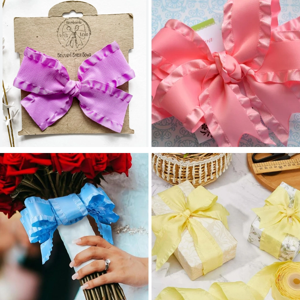 Satin double ruffle edge ribbon