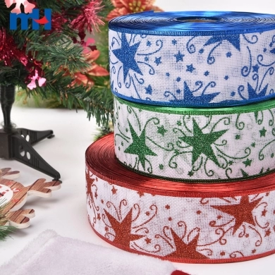 Wholesale Christmas Theme Wired Linen Ribbon 