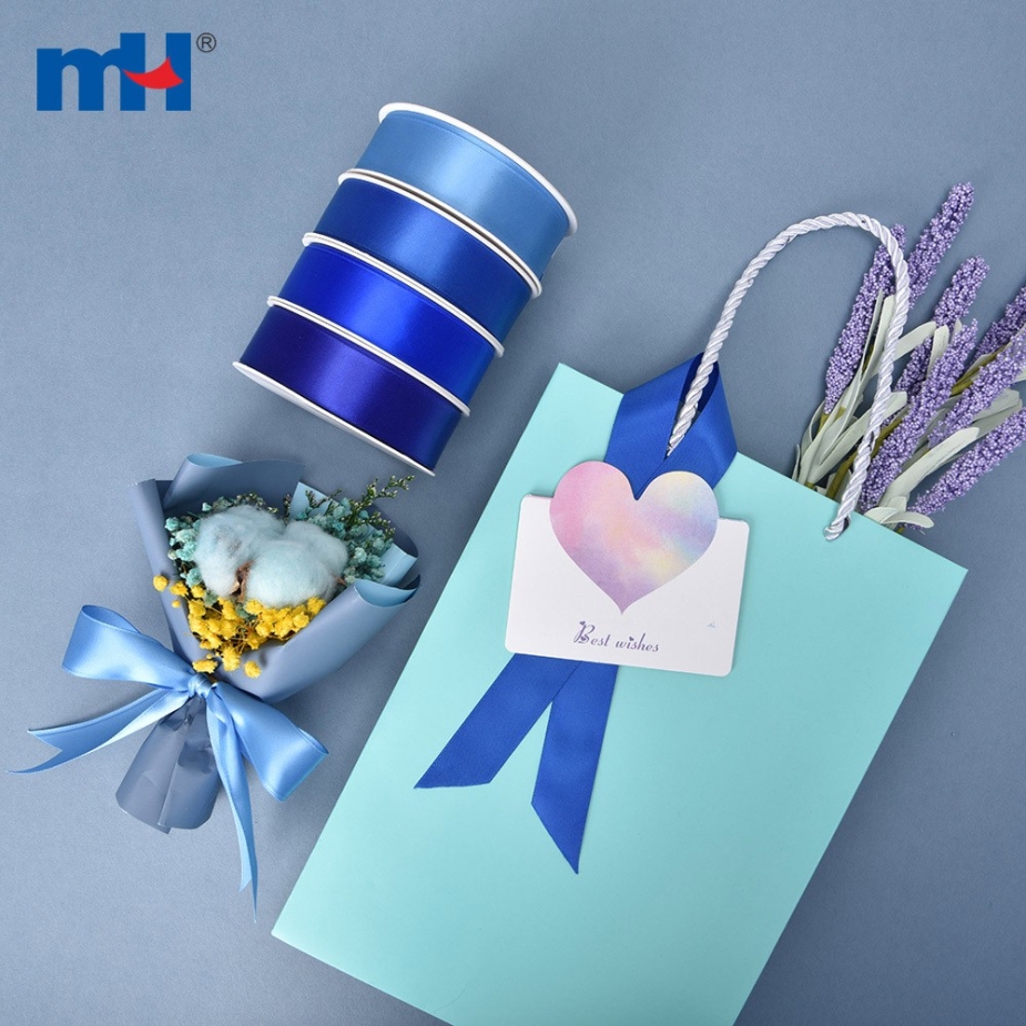 Polyester Single Face Satin Blue Matt Ribbon