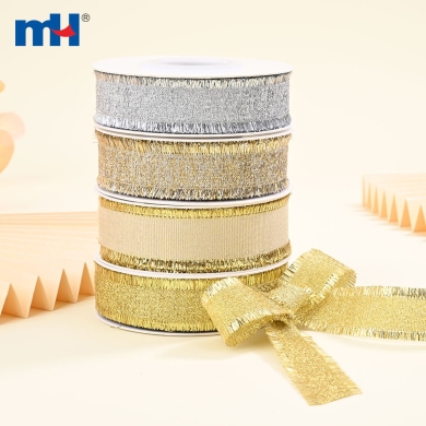25mm Fringed Metallic Grosgrain Ribbon