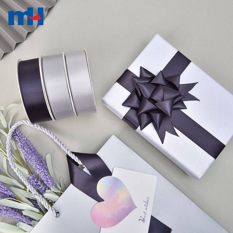 Polyester Double Face Satin Black White Matt Ribbon